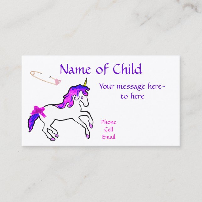 Der Unicorn-Visitenkarte der Kinder Visitenkarte (Vorderseite)