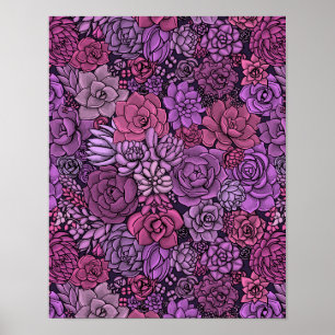 Der üppige Garten in Rosa und Violett Poster