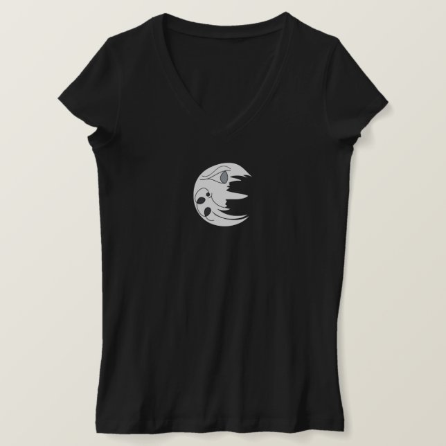 Der V-Neck-T - Shirt der Frau im Mond mit Text (Design vorne)