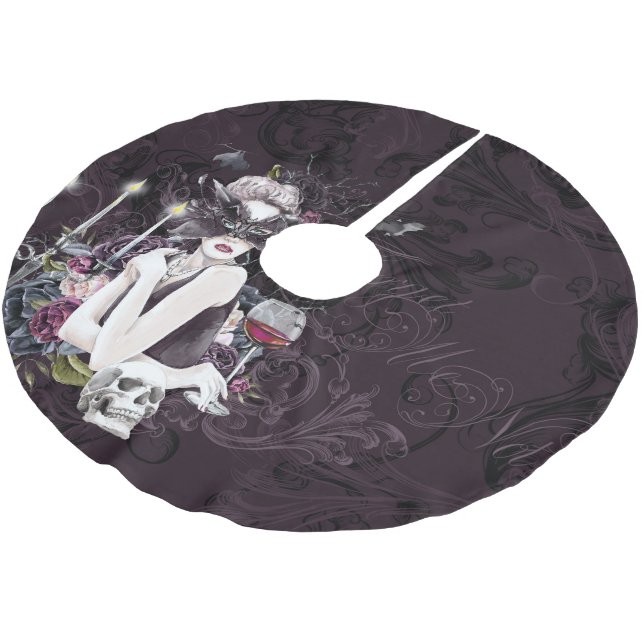 Der Vampir | Moody Gothic Vampy Glam Pale Skin Polyester Weihnachtsbaumdecke (Schrägansicht)