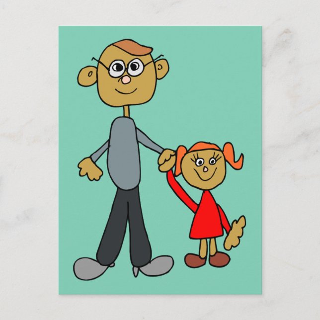Der Vater-Tochter-Cartoon des besten Vaters Postkarte (Vorderseite)