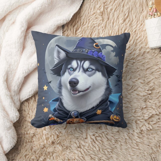 Der verzauberte Husky-Hund: Magische Halloween-Fre Kissen (Decke)