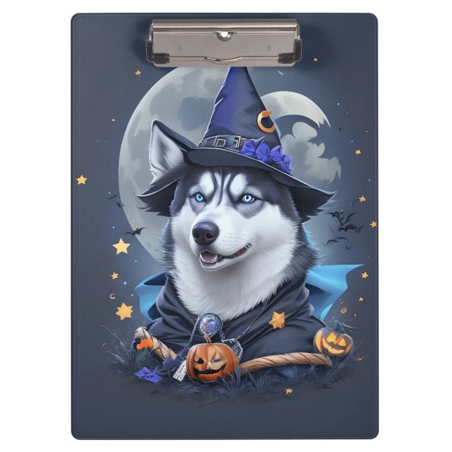 Der verzauberte Husky-Hund: Magische Halloween-Fre Klemmbrett (Vorderseite)