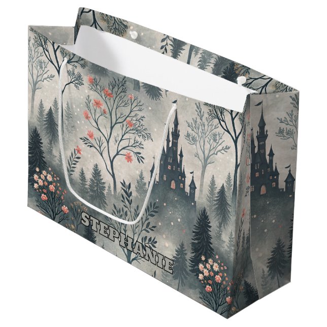 Der verzauberte Misty Forest mit dunklem Schloss - Große Geschenktüte (Vorderseite Schrägansicht)