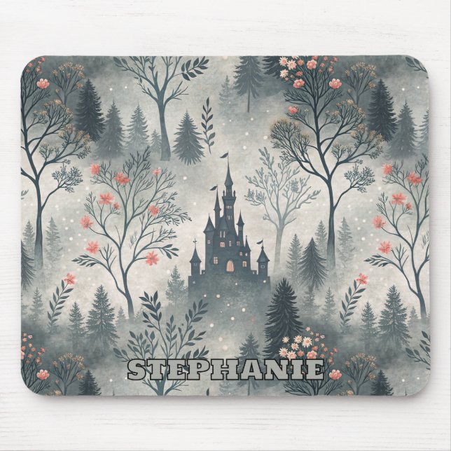 Der verzauberte Misty Forest mit dunklem Schloss - Mousepad (Vorne)