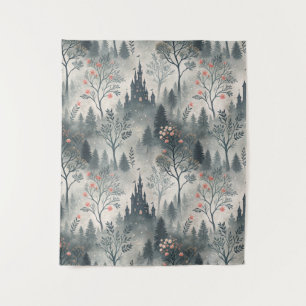Der verzauberte Misty Forest mit dunklem Schloss - Wandteppich