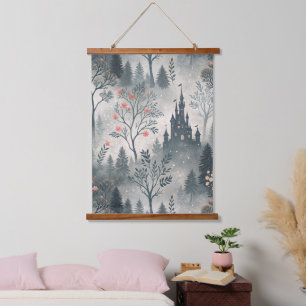 Der verzauberte Misty Forest mit dunklem Schloss - Wandteppich Mit Holzrahmen