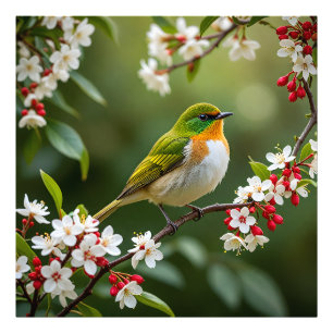 Der verzauberte Vogel der Blüten Fotodruck