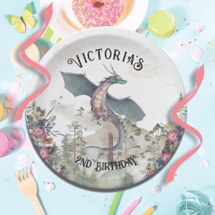 Der verzauberte Walddrache zum Geburtstag Pappteller