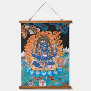 Der vierarmige Mahakala-Buddhist Thangka Wandteppich Mit Holzrahmen