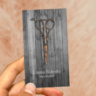 Der Vintage Haar-Stylist Scissor rustikales Holz Visitenkarte