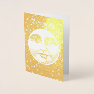 Der Vintage Mann im Mond, der sich im vollen Antli Folienkarte