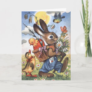 Der Vintage Osterhase ist unterwegs. Feiertagskarte