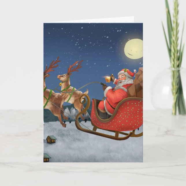 Der Vintage Weihnachtsmann in seinem Schlitten Karte (Vorderseite)