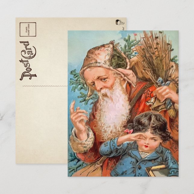 Der Vintage Weihnachtsmann mit dem unheilvollen Ki Postkarte (Vorne/Hinten)