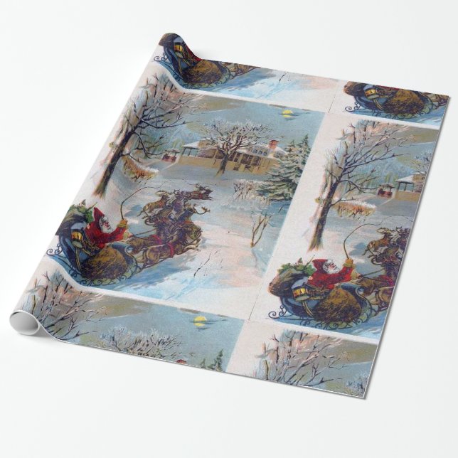 Der Vintage Weihnachtsmann stürzt durch den Schnee Geschenkpapier (Ungerollt)
