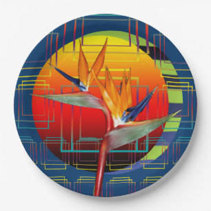Der Vogel der Paradise Blume Geometrischer Garten Pappteller