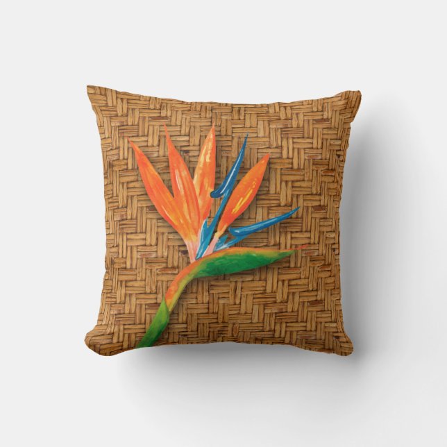 Der Vogel des Paradieses Woven Wicker Muster Kissen (Vorderseite)
