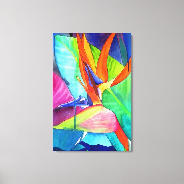 Der Vogel des Paradise Strelitzia Blume Aquarellku Leinwanddruck (Vorderseite)