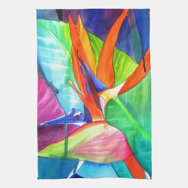 Der Vogel des Paradise Strelitzia Blume Tropische  Geschirrtuch (Vertikal)