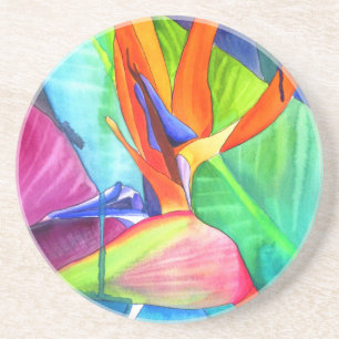 Der Vogel des Paradise Strelitzia Blume Tropische Sandstein Untersetzer