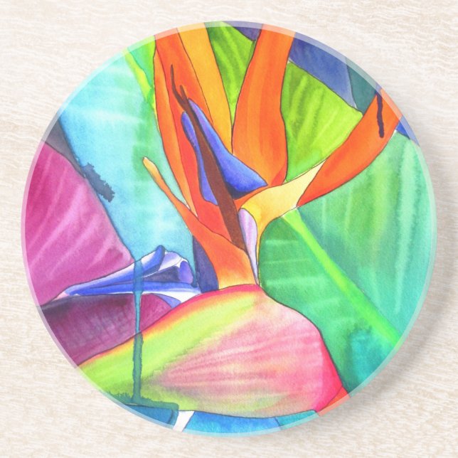 Der Vogel des Paradise Strelitzia Blume Tropische  Sandstein Untersetzer (Vorne)