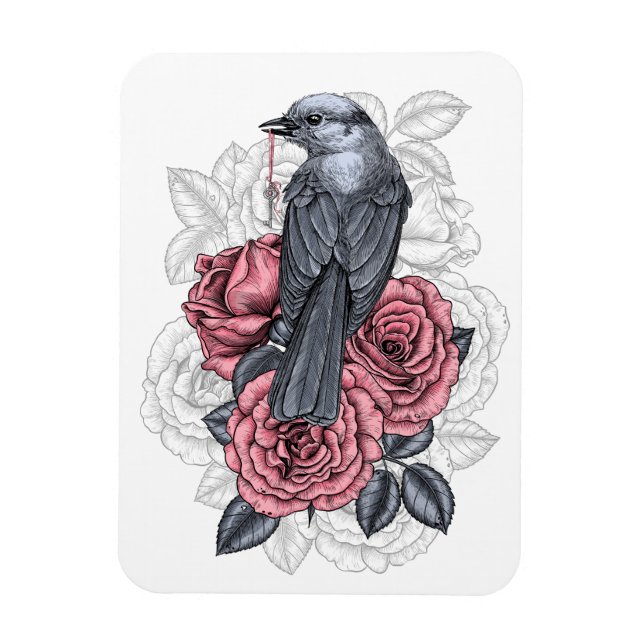 Der Vogel mit der silbernen Taste Magnet (Vertikal)