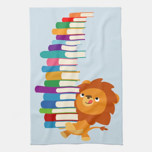 Der Voracious Reader (Niedlicher Cartoon Lion) Geschirrtuch (Vertikal)