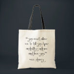 Der Vorschlag von Herrn Darcy, Stolz und Vorurteil Tragetasche<br><div class="desc">Die berüchtigten Worte aus Herrn Darcy's erster Vorschlag an Lizzy. Inspiriert von den Little Literary Classics Stoffbüchern,  verfügbar auf Etsy und Spoonflower!</div>