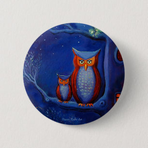 "Der Wald nachts: " Eulenkunstknopf Button