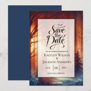 Der Waldzauber fallender Blätter Save The Date