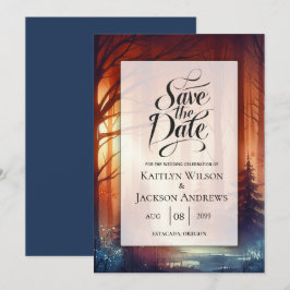 Der Waldzauber fallender Blätter Save The Date