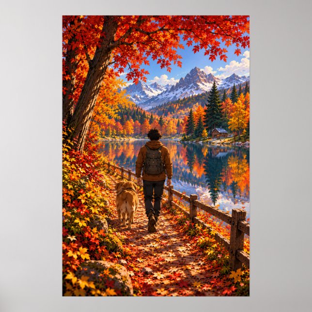 Der Wanderer Herbstsee Poster (Vorne)