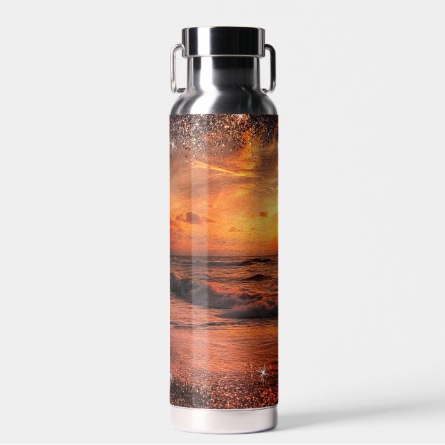 Der warme Strand des Ozeans Der Ton des Sonnenunte Trinkflasche (Vorne)
