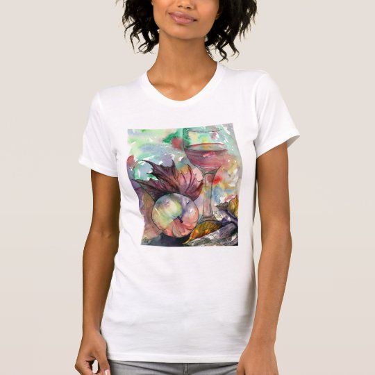 Der Wasserfarbe Wein-Glas-Blatt-Apple-T-Stück T-Shirt