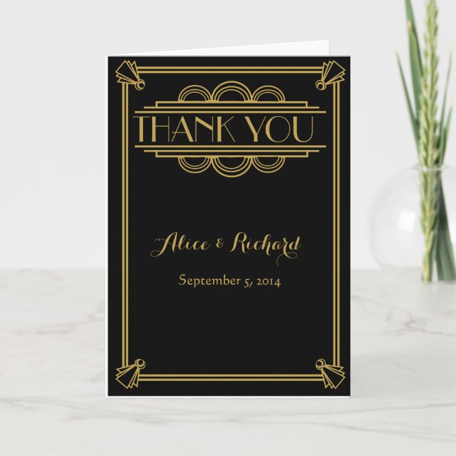 Der Wedding Kunst-Deko danken Ihnen, Gold GATSBY Dankeskarte (Vorderseite)