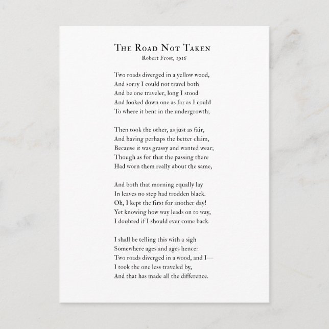 Der Weg, den Robert Frost nicht in Gedicht genomme Postkarte (Vorderseite)