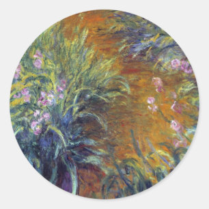 Der Weg durch die Schwertlilien von Claude Monet Runder Aufkleber