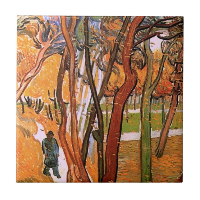 Der Weg: Fallende Blätter von Vincent van Gogh Fliese (Vorderseite)