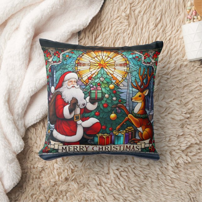Der Weihnachtsbaum spendet einem Rentier Freude Kissen (Decke)