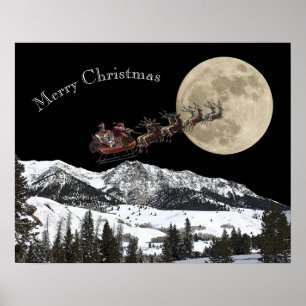 Der Weihnachtsfliege hoch über dem Mond Poster