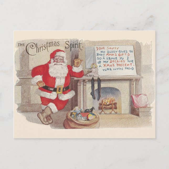 Der Weihnachtsgeist - Vintage Postkartenkunst Postkarte (Vorderseite)
