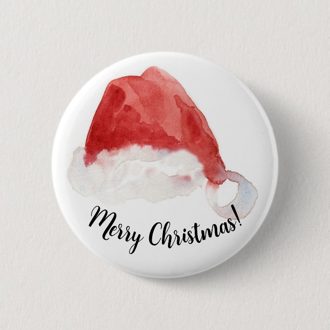Der WeihnachtsHat frohe Weihnachten Red Watercolor Button (Vorderseite)