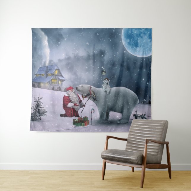 Der Weihnachtsmann am Nordpol Wandteppich (Beispiel (Horizontal))