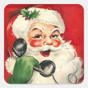 Der Weihnachtsmann am Telefon Quadratischer Aufkleber
