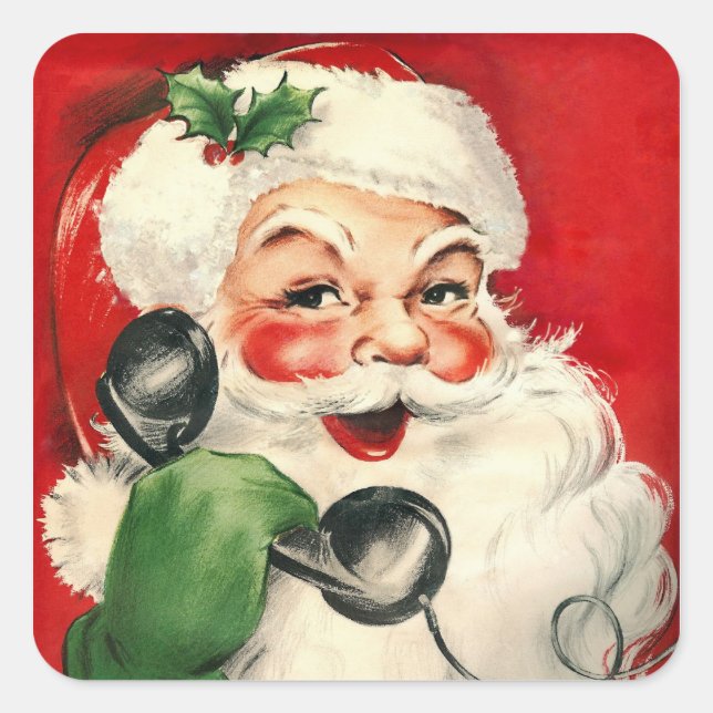 Der Weihnachtsmann am Telefon Quadratischer Aufkleber (Vorderseite)