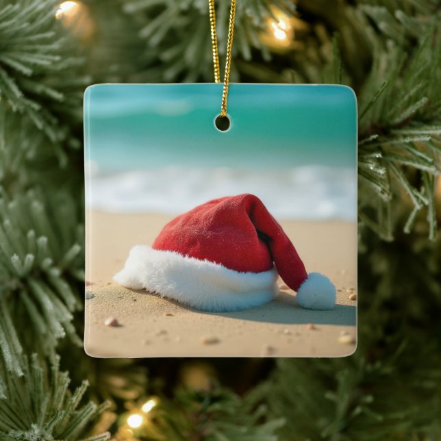 Der Weihnachtsmann am Tropenstrand Keramikornament (Baum)