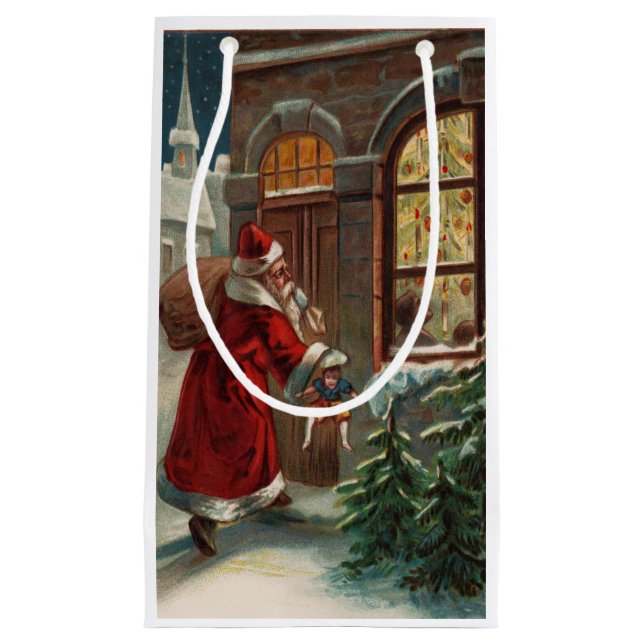 Der Weihnachtsmann an der Tür Geschenktasche Kleine Geschenktüte (Vorderseite)