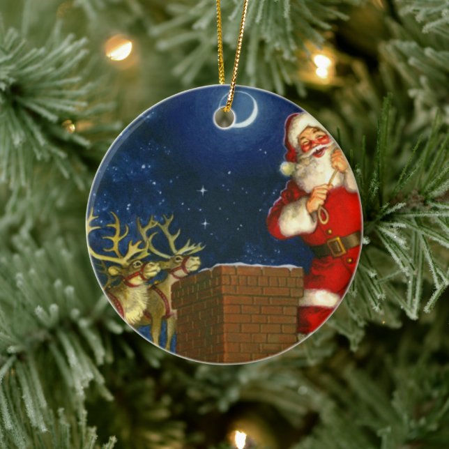 Der Weihnachtsmann auf dem Dach Keramik Ornament (Baum)