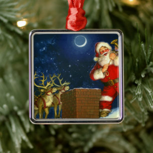 Der Weihnachtsmann auf dem Dach Ornament Aus Metall